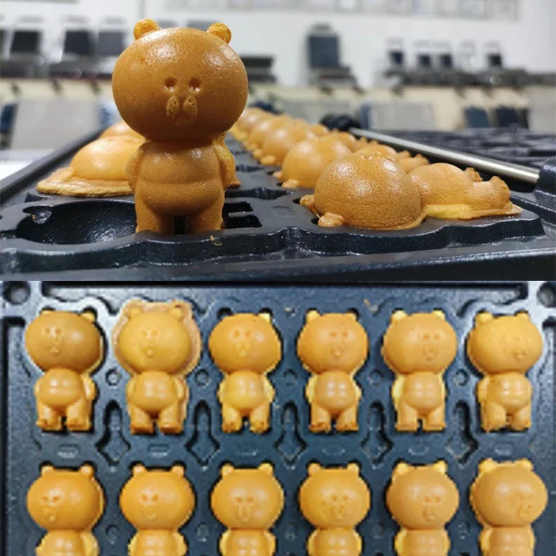 Commercial Use 12 Pieces 3D Little Bear Shape Waffle Maker Cartoon Waffle Maker Bear Waflera Machine 2400W 6