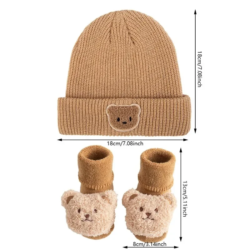 New Bear Knitted Pullover Hat Bear New European and AmericanDecoration Baby Sock Set Baby Warm Beanie