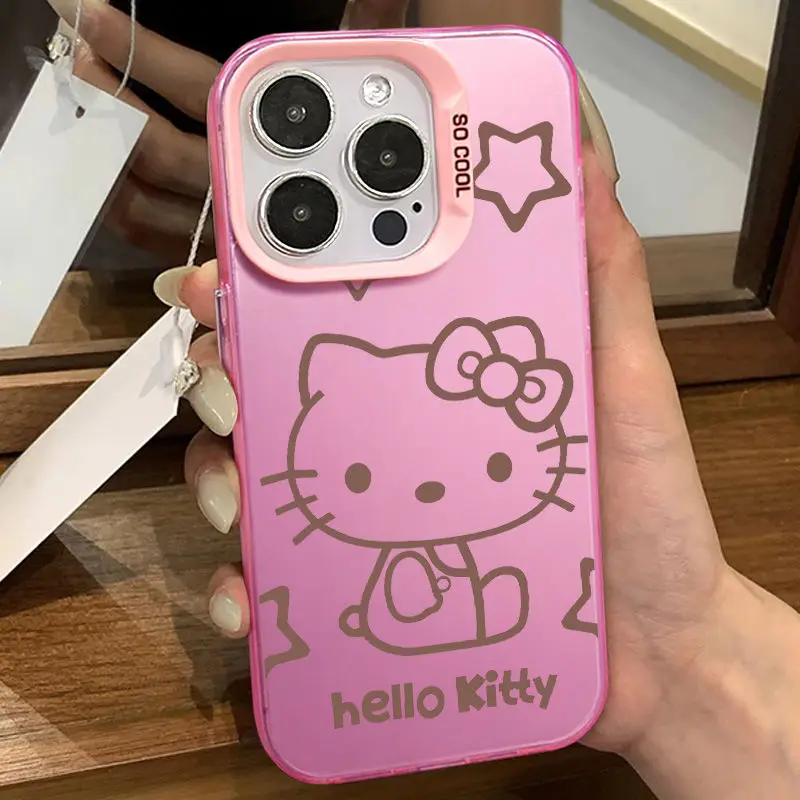 thumbnail image 1 of Fundas de silicona suave para iPhone, funda protectora de lente de Hello Kitty, Gato y Estrella, 15, 14, 13, 12, 11 Pro Max Plus, Mini, XR, XS, X, novedad, 1 of 5