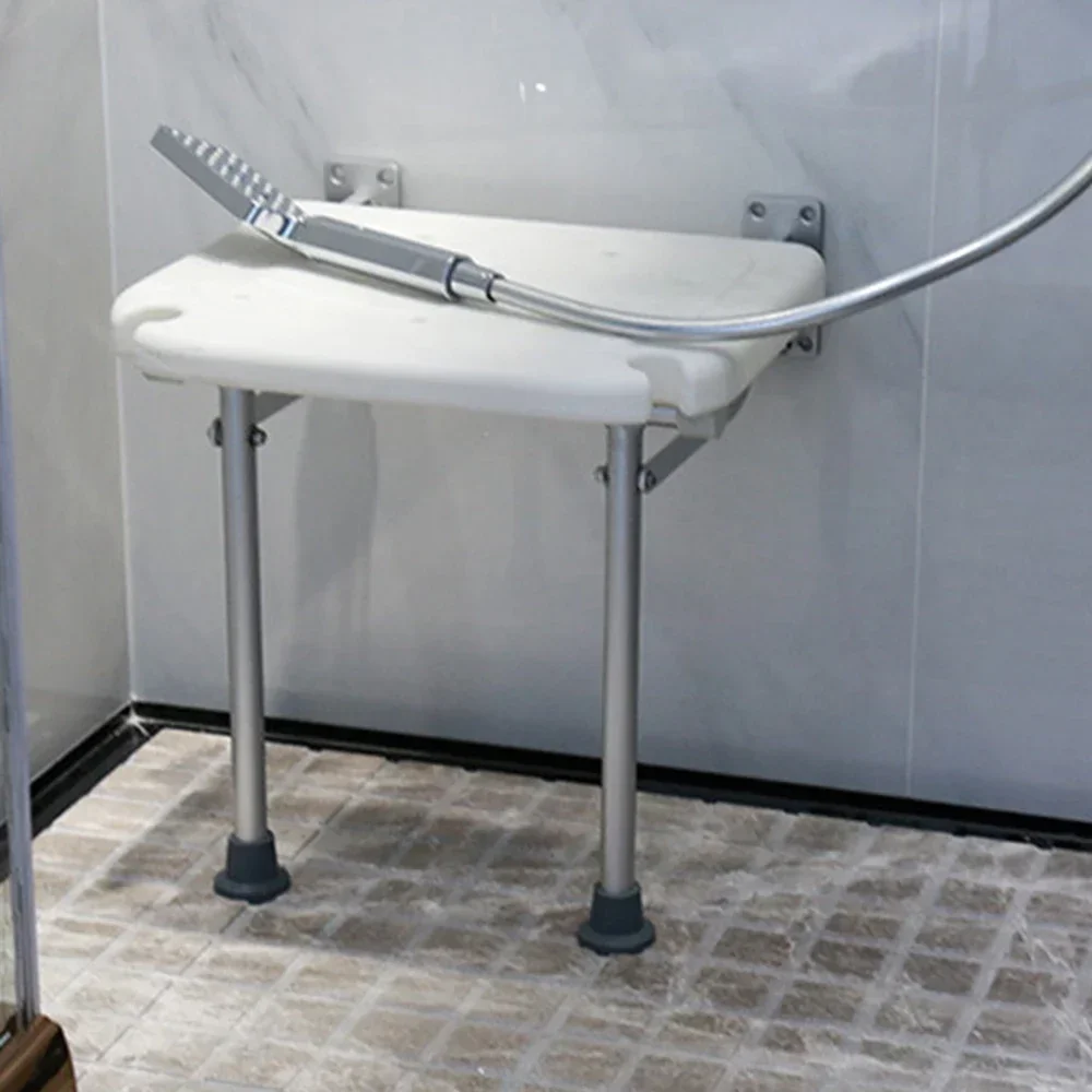 Folding Shower Bench Wall Mounted Flip-up Bath Seat Screw-in Bathroom Chair Stool Non-slip Feet Drainage Holes Shower Head Slot