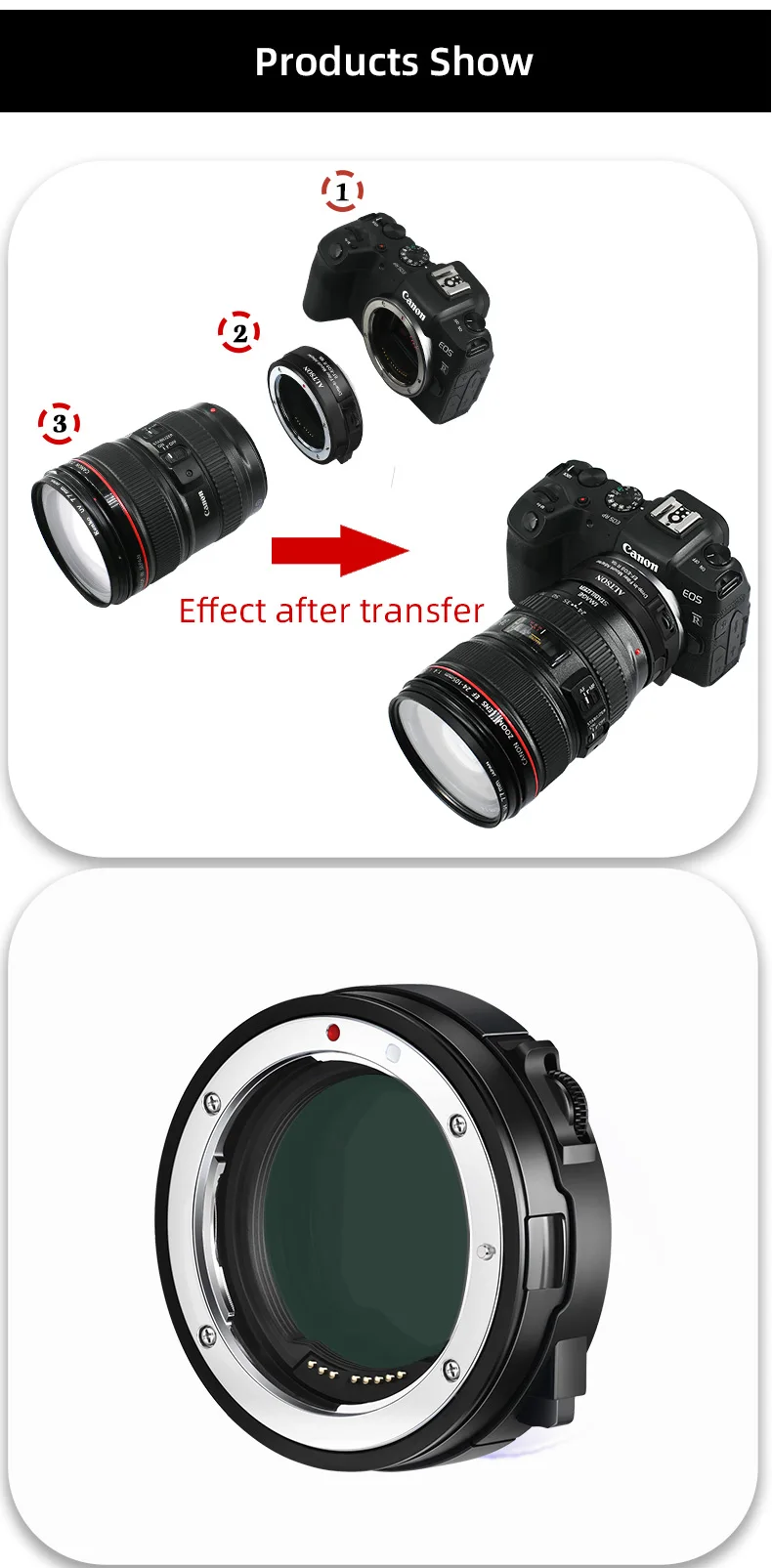 Filtro Escurecimento ND, Canon EF e EF-S Mount, EF para Adaptador RF