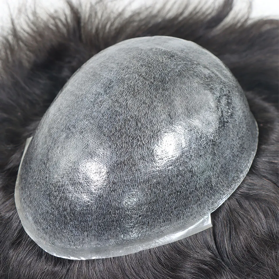 0.08-0.10MM Full Skin PU Toupee Men V Loop Human Hair Men's Wigs #1B Men Capillary Prosthesis Hair Unit Replacement