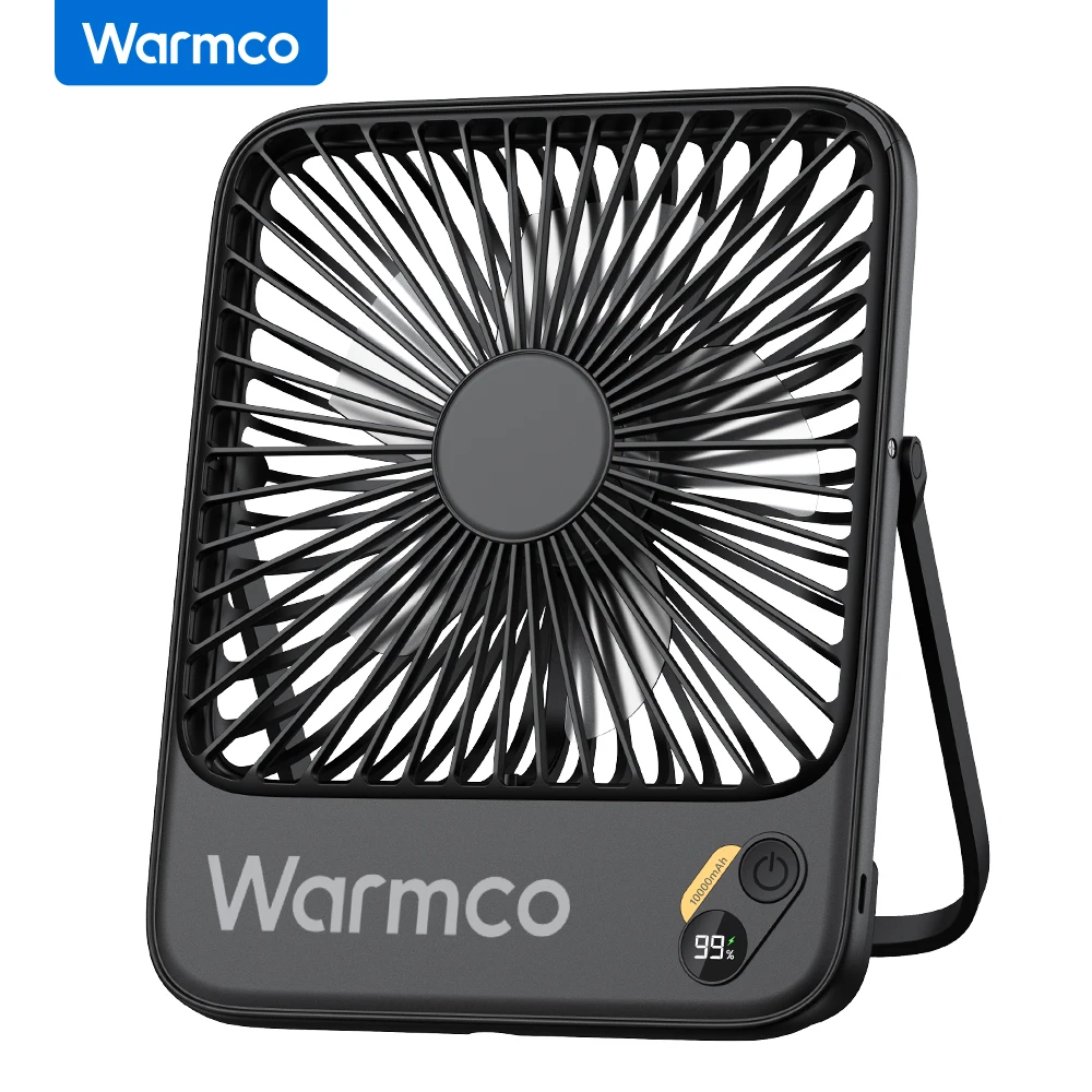 مروحة مكتب محمولة Warmco D3 قابلة لإعادة الشحن ببطارية 10000 مللي أمبير في الساعة، مروحة شخصية هادئة 4 سرعات 180 °   مروحة صغيرة قابلة للطي للمكتب والمنزل