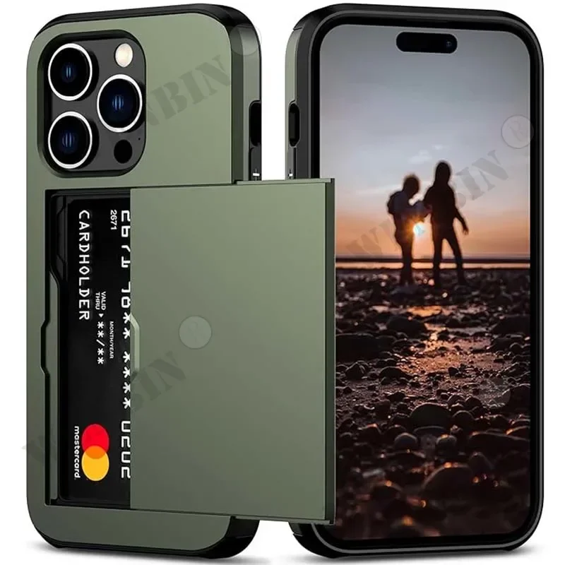 Heavy Duty Protective Dual Layer Phone Case with Hidden Card Slot and Slim Wallet Holder