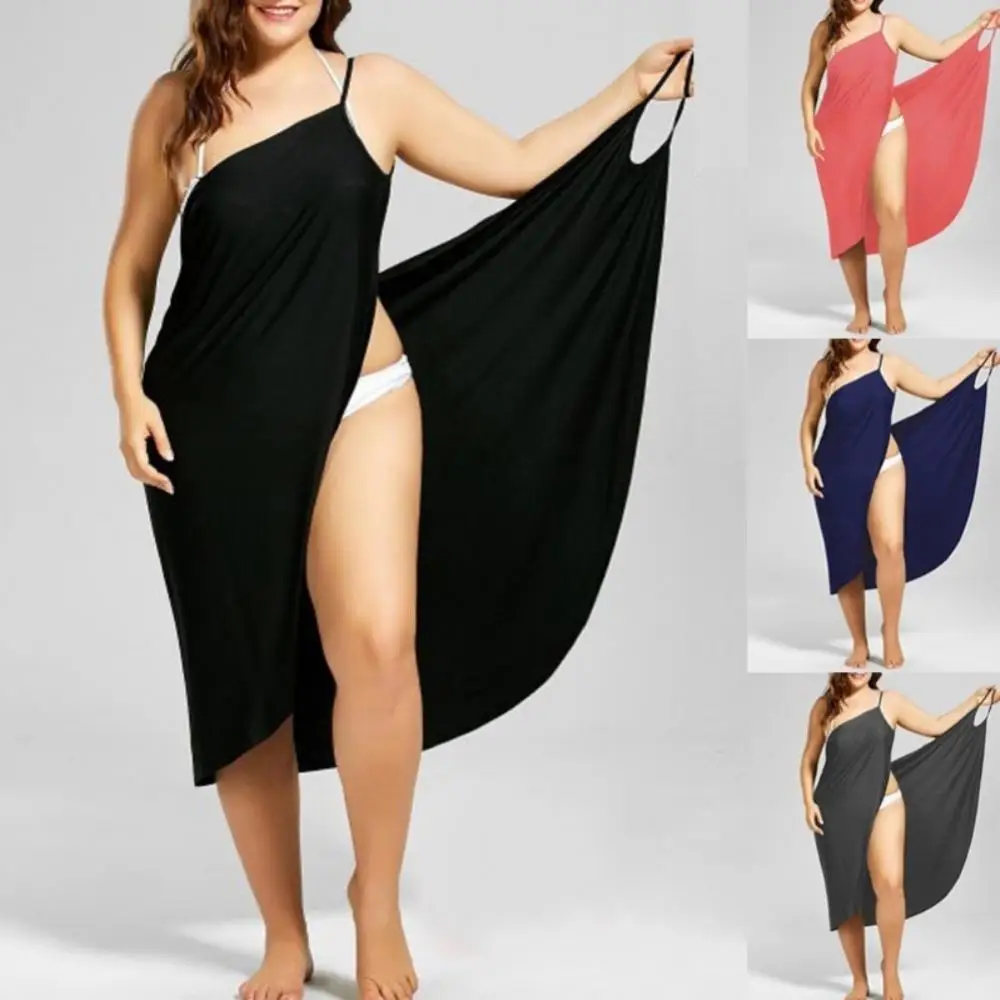 Plus Size Summer Beach Sexy Women Tinta Unita Wrap Dress Bikini Cover Up Sarongs