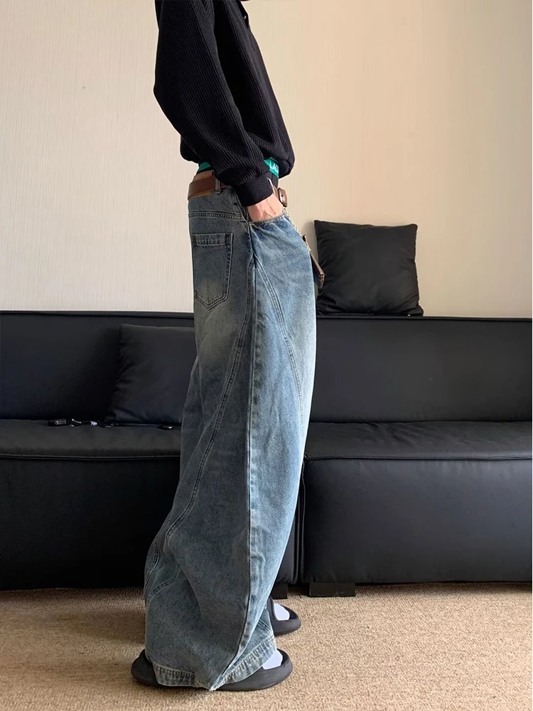 American Retro Washed Loose Straight Leg Jeans Men Trendy Brand Banana Wide Leg Pants Men Wide Leg Mop Pants 2