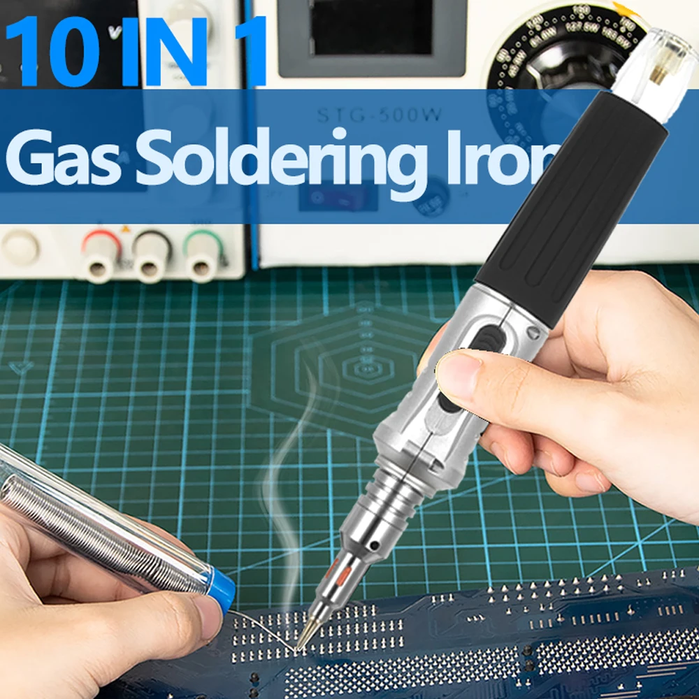 RDDSPON 가스 납땜 인두 Cautin 휴대용 용접 공구 장비 10pcs 용접 부속품을 가진 가스 주석 용접공 납땜 역 세트  가스인두기  가스인두기  인두기 가스인두기