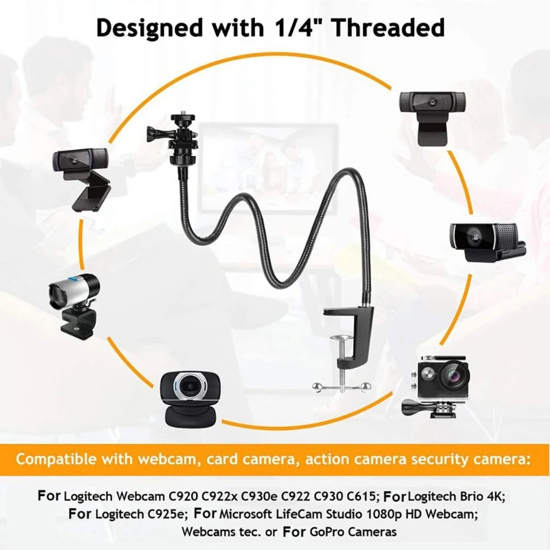 Webcam Bracket with Desk Jaw Clamp Gooseneck Stand for Webcam Brio 4K C925e C922x C922 C930e C930 C920