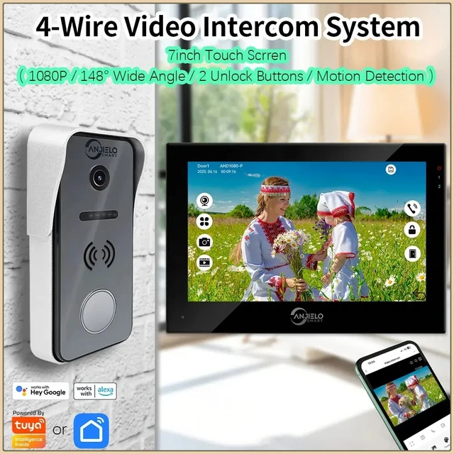 Anjielo 1080P Tuya Smart Doorbell Video Intercom System for Home 7inch Monitor Videophone Security Protection 1