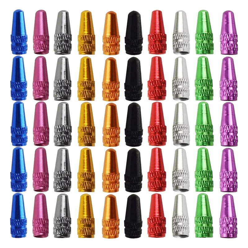 

50 шт., алюминиевые колпачки на велосипедные клапаны