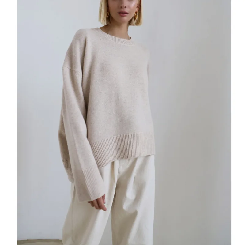 

Autumn Women Pullovers Sweaters Round Neck Loose Long Sleeve Solid Color Classic Knitted Sweater Korean Basic Tops