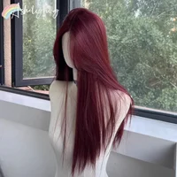 Perruque noire pour femmes, cheveux longs et lisses, bandeau, perruque Lace Front Wig, tempérament Cosplay pour usage quotidien, perruques synthétiques noires Lolita 4