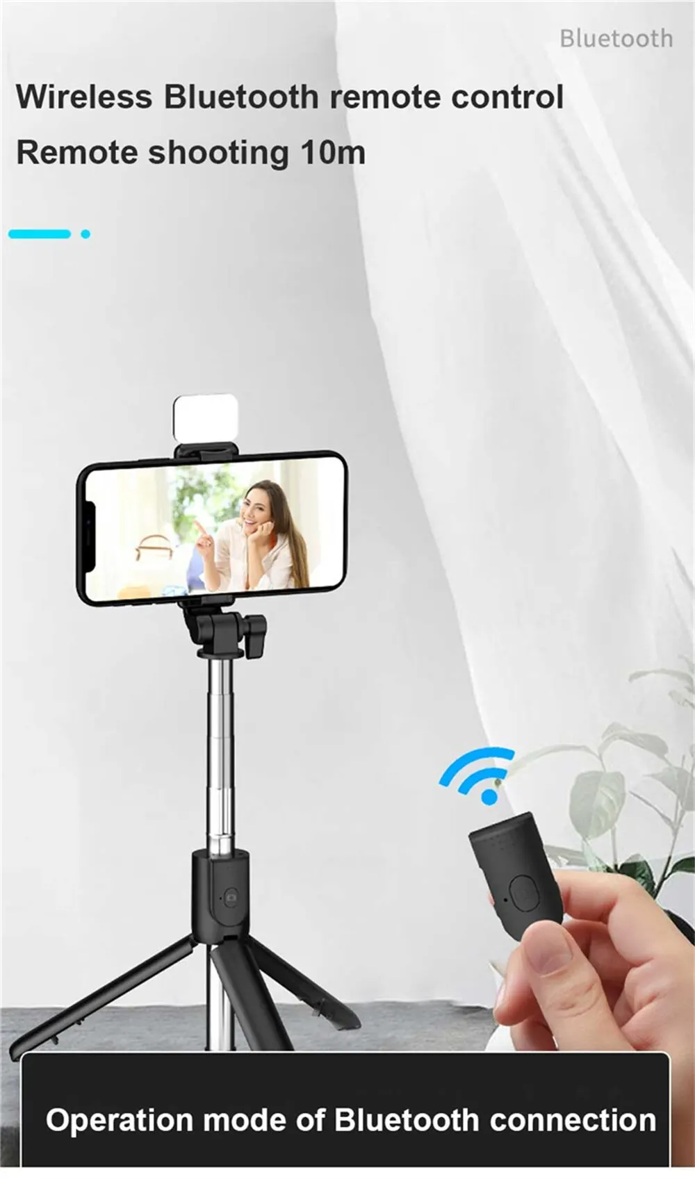 R1 Wireless Bluetooth Selfie Stick Foldable Portable Tripod With Fill Light Shutter Remote Control For Android IPhone_voghion.com