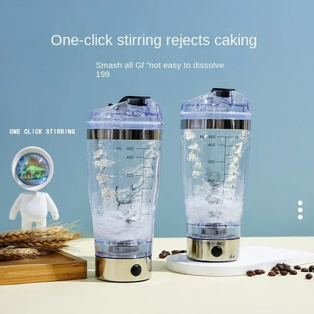 450/600ML Electric Shaker Cup Lazy Stirring Cup Coffee Cup Stainless Steel Protein Powder Sports Fitness Water Cup 3
