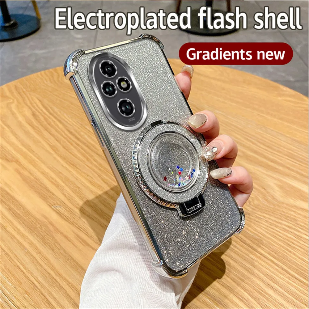 Magnetic Quicksand Gradient Glitter Phone Case with Shockproof Soft Silicone Stand
