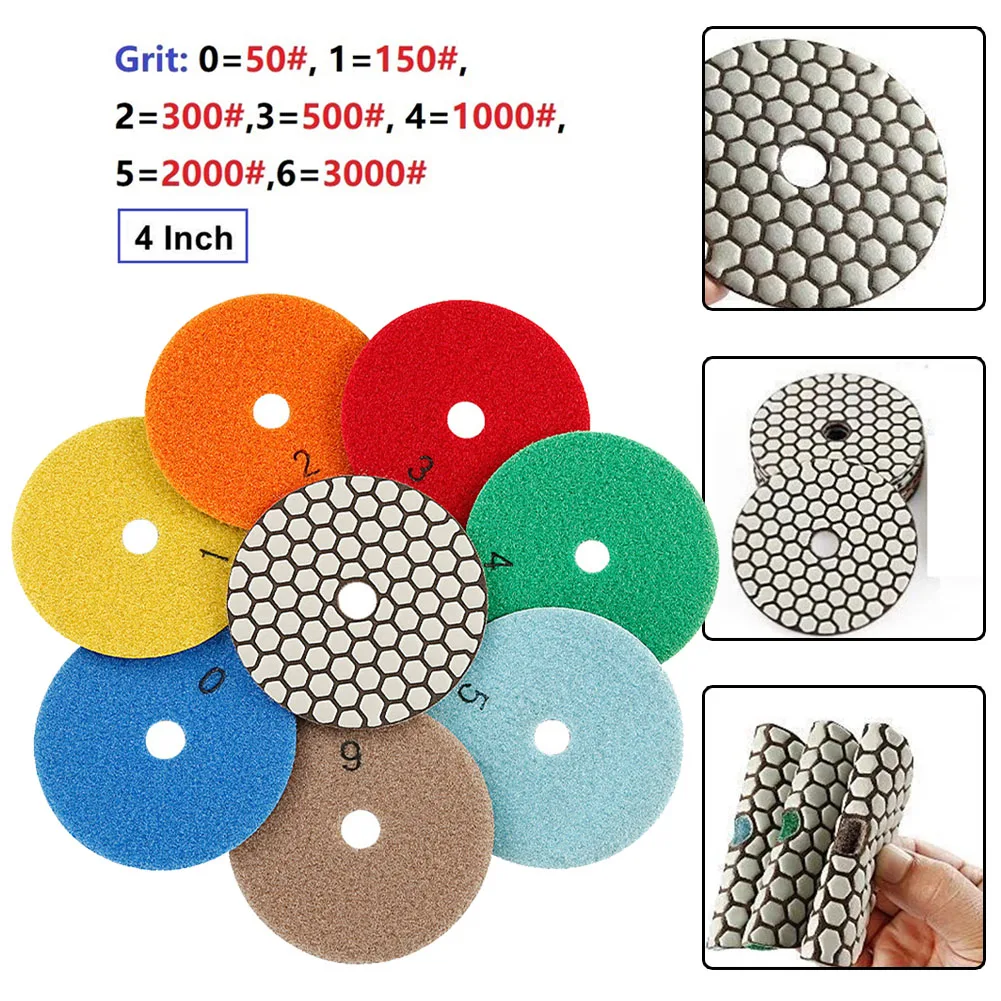 4 Inch Diamond Dry Polishing Pad Type For Granite Marble Sanding Disc Flexible Pad Power Tool Accessories rijilei 7 pieces lot 3inch wet flexible polishing pad 80mm diamond polishing pads spiral type marble granite grinding discs 3ds2