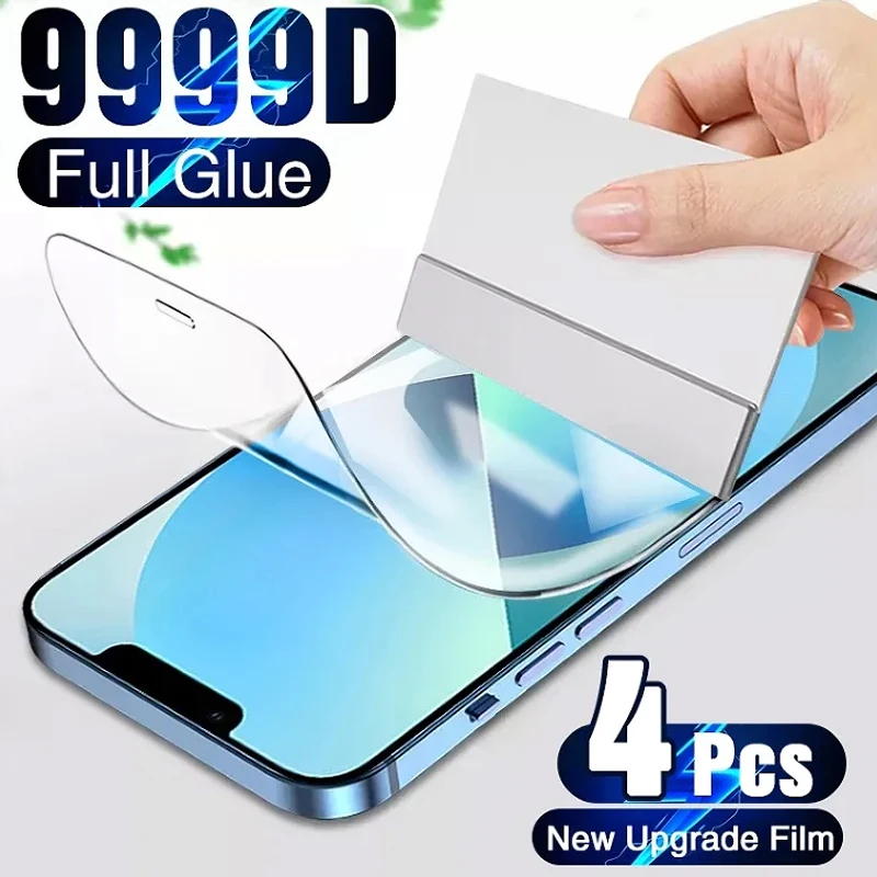 4Pcs Hydrogel Film Full Cover Per Iphone 11 12 13 14 15 Pro Max Screen Protector Per Iphone 14 15 Plus 13 Mini Screen Protective