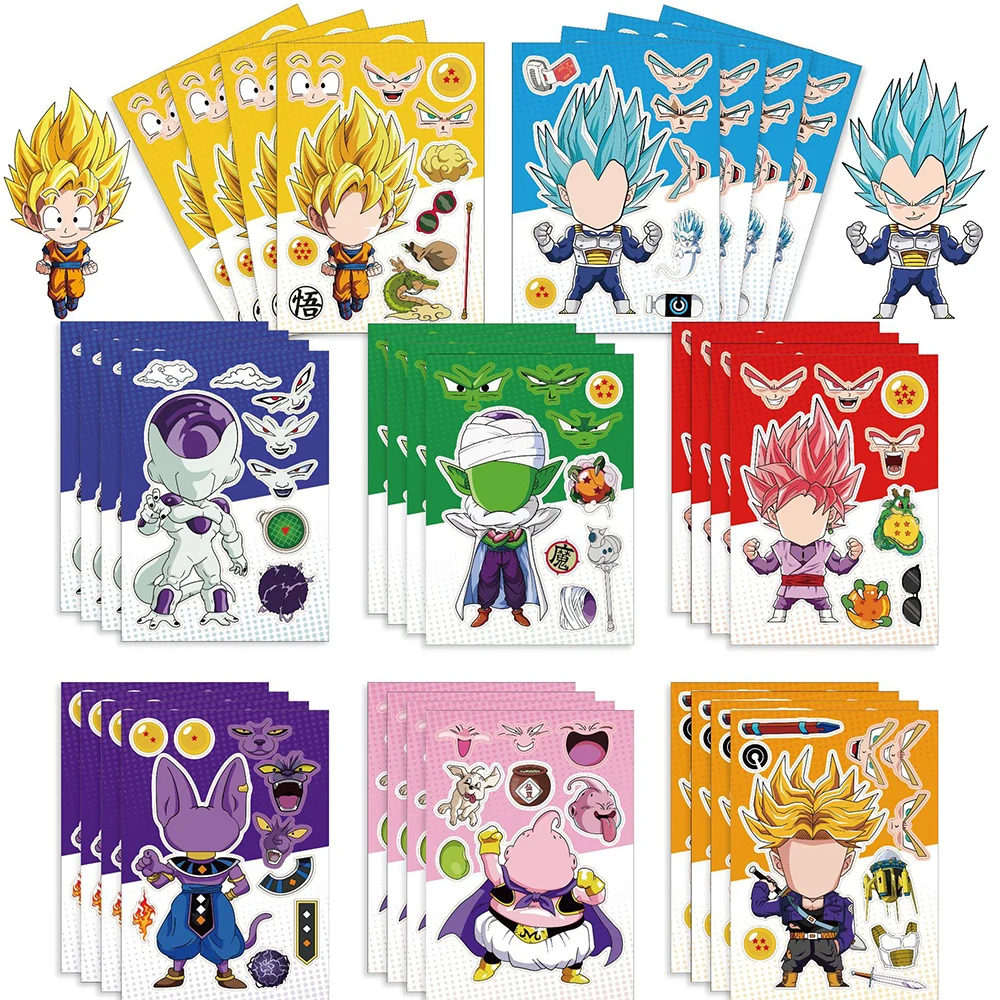 

8/16Sheets Anime Dragon Ball Puzzle Make-a-Face Stickers for Kids Toys Cool Cartoon Decal Assemble Jigsaw Children Sticker Books