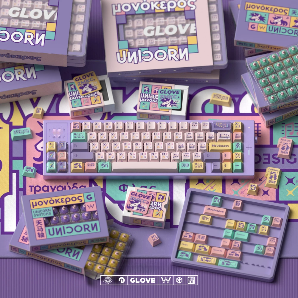 Luva Domikey Unicorn Tema Keycap Grupo Pbt Custom Cute Keyboard Cap Perfil Cereja Acessórios Teclado Mecânico