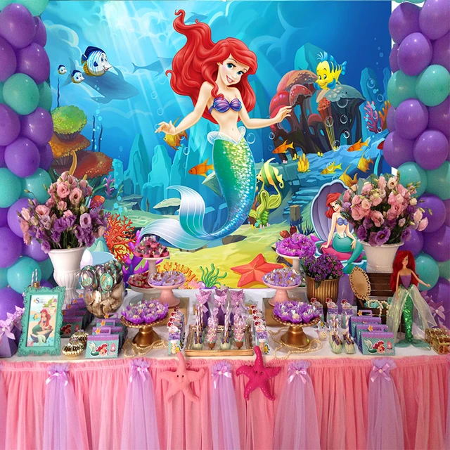 Disney-telón de fondo de La Sirenita Ariel para fiesta de cumpleaños de  niñas, pancarta blanca como la nieve, Castillo de boda, burbuja submarina -  AliExpress