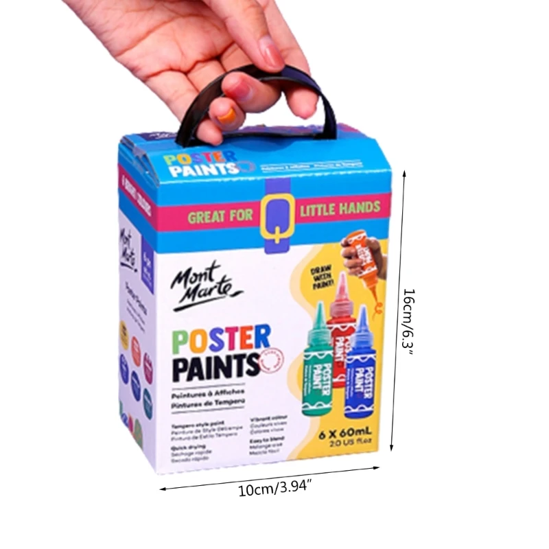 6 Color Washable Finger Paint Tempera Paint Set 60ml/Bottle Non-Toxic for Kid Age 3 +