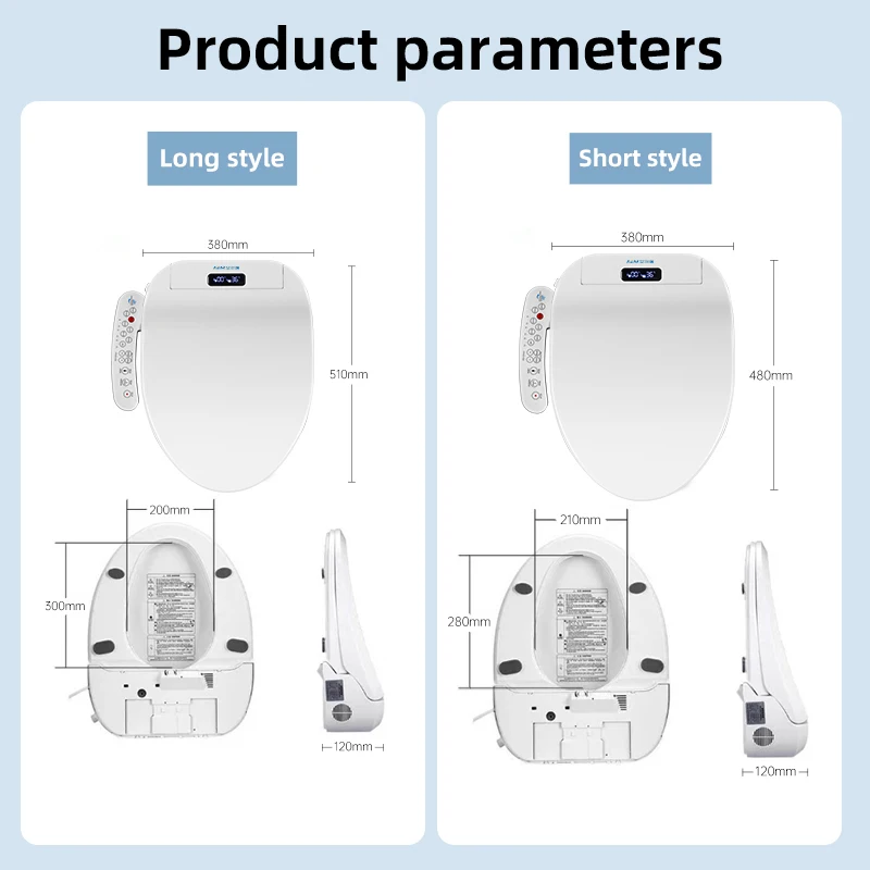 Smart Elongated Toilet Seat Cover Heated Water-Saving Wash Auto Clean Nozzle Slow Close Dry LED Light for Bathroom