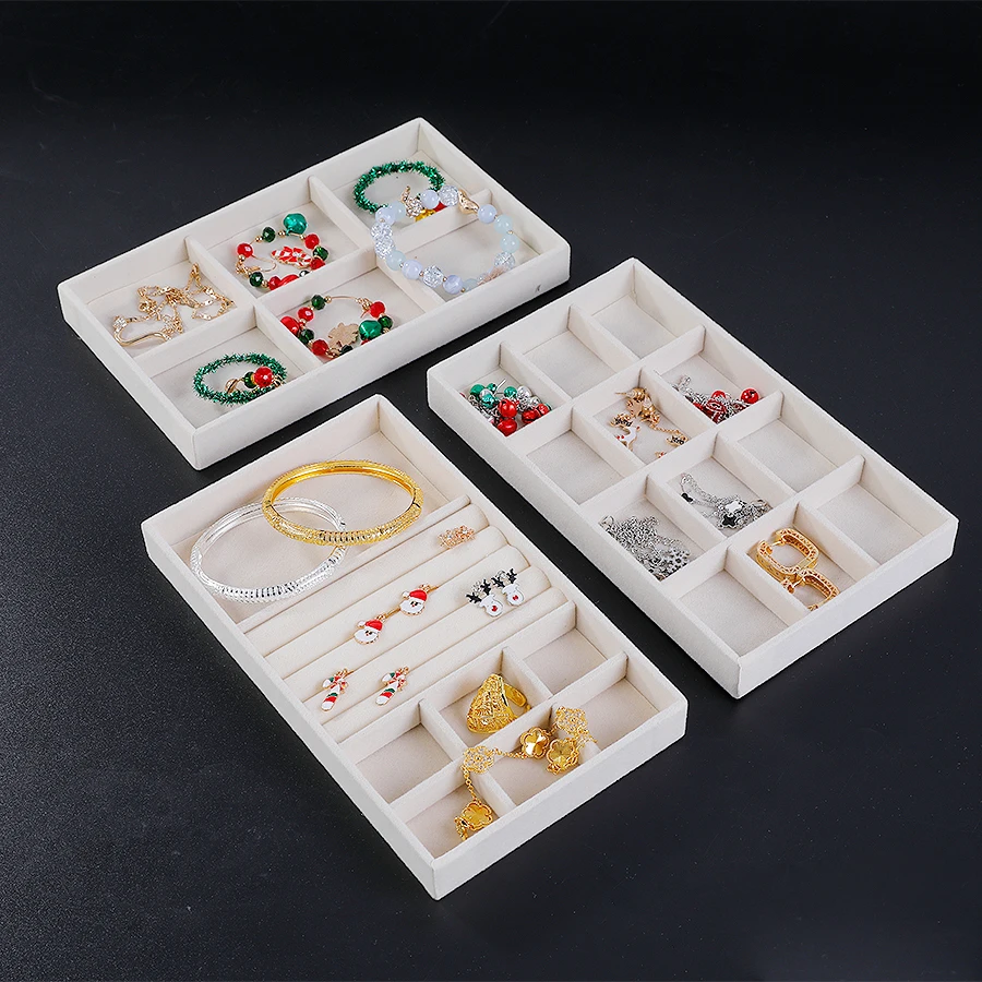 Luxurious Beige Flocking Jewelry Box Tray