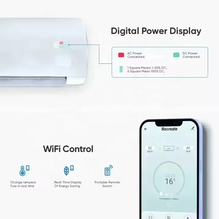 9000BTU 12000BTU 18000BTU 24000BTU Solar Ac Dc Hybrid Units Wall Split Air Conditioners Easy Installation For Use 3