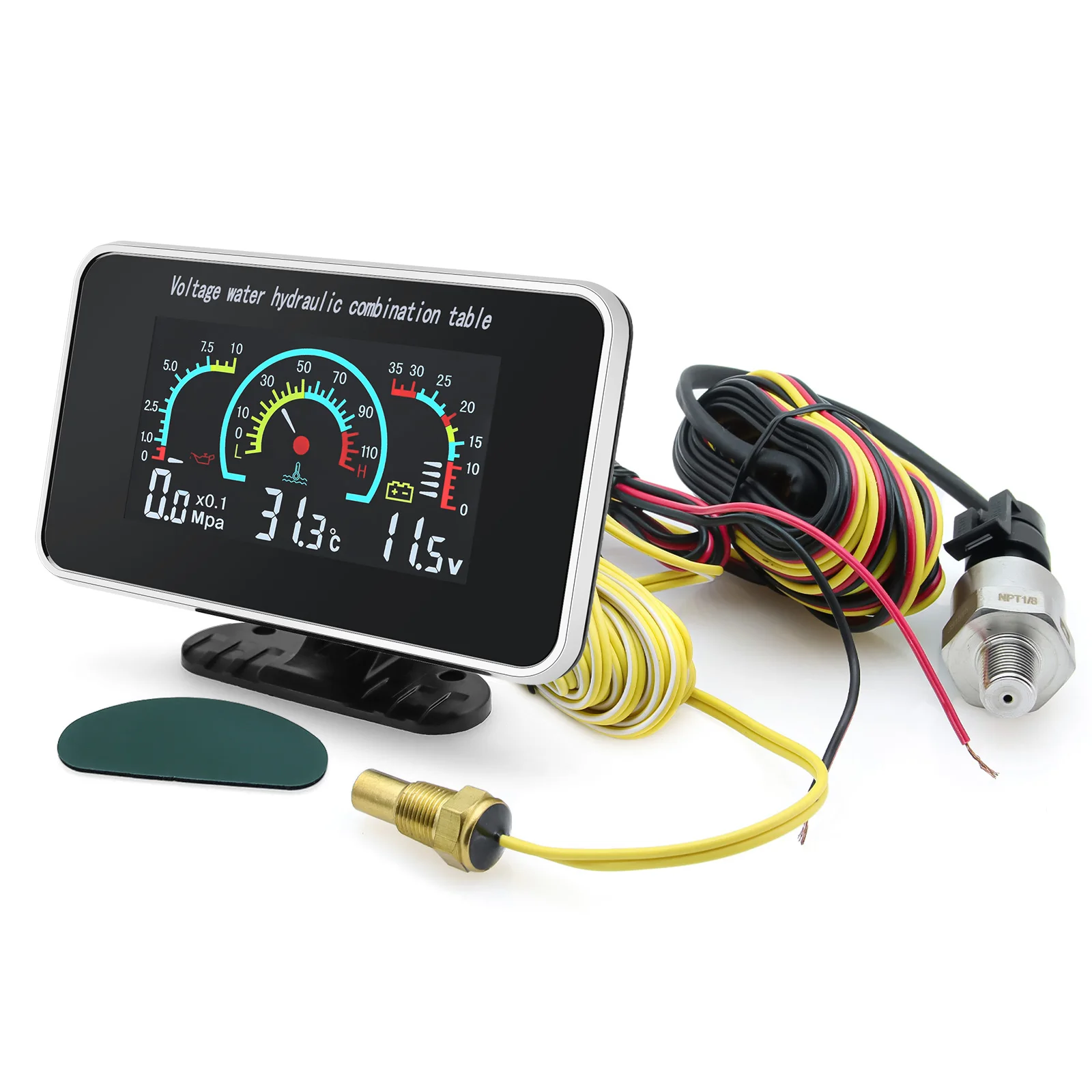 3 In 1 LCD Auto Digitale Öl Manometer Voltmeter Wasser Temp Meter 1/8 NPT Öldruck Sensor + Wasser temperatur Sensor 10mm