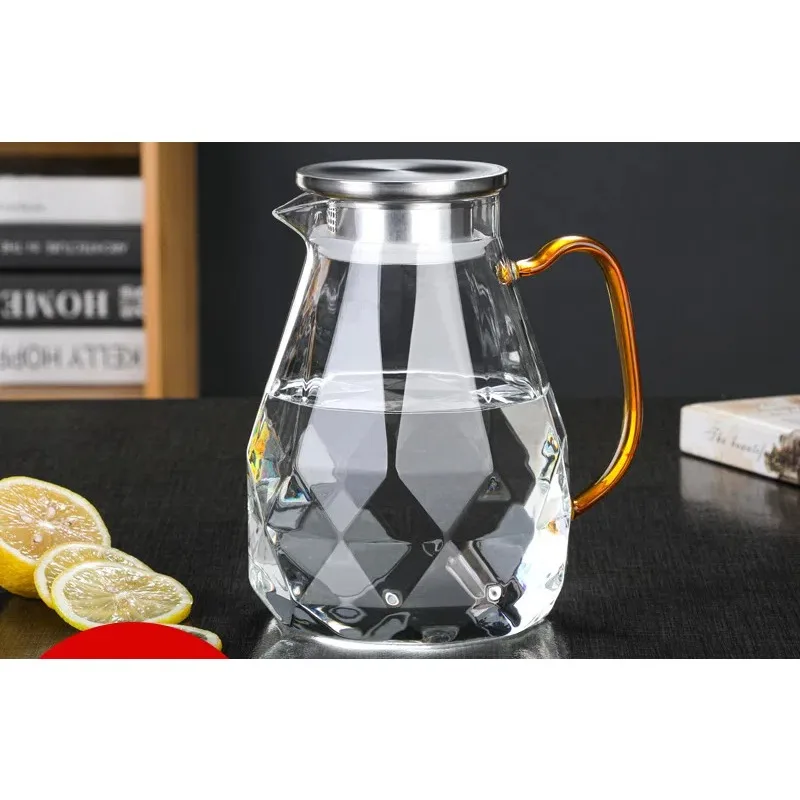 Fashionable Light Luxury Diamond Glass Tea Set Teapot Hot Cold Water Jug Transparent Coffee Pot Kettle Water Bottle