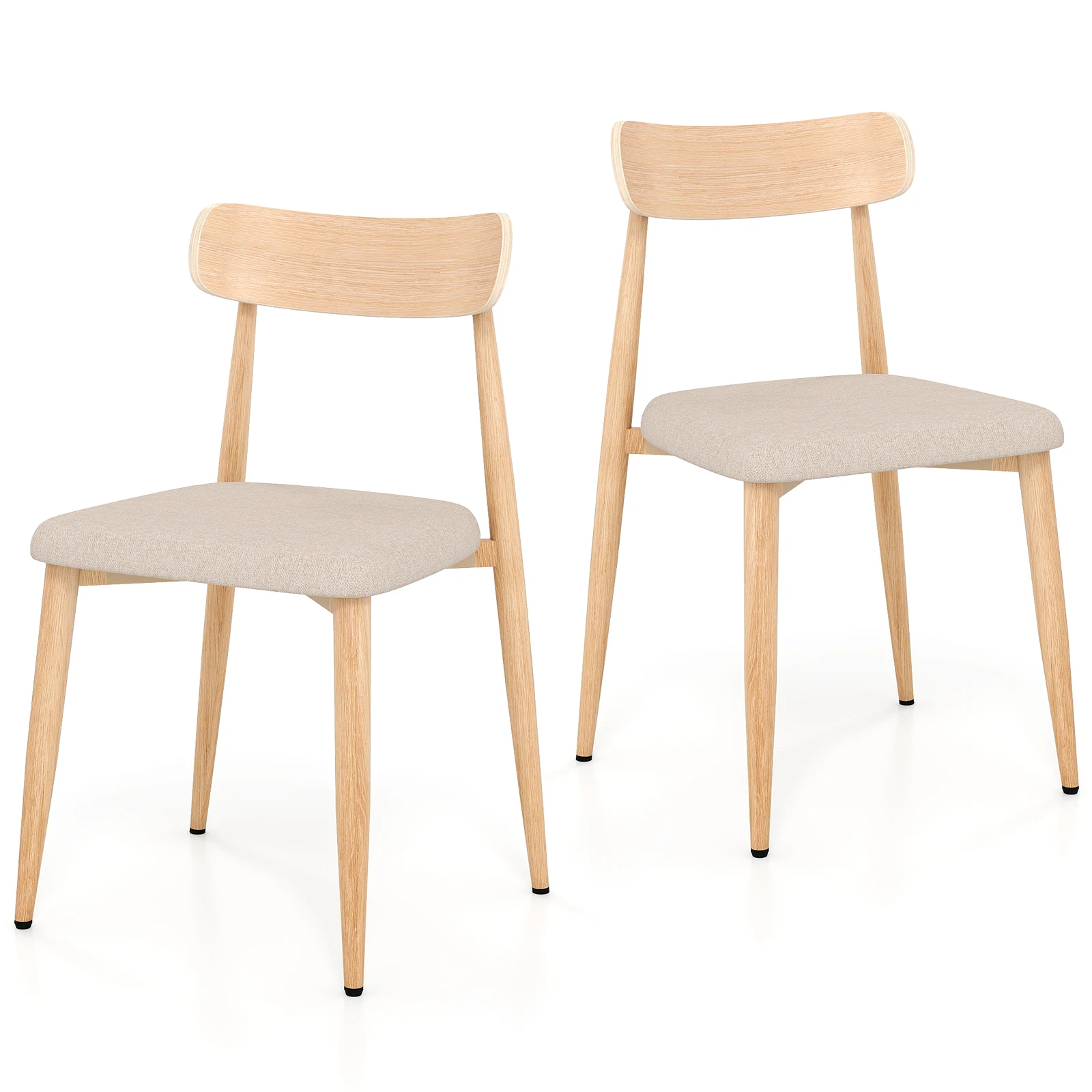 Modern Upholstered Dining Chairs Set of 2 w/ Wood-Like Metal Legs, Padded Seat