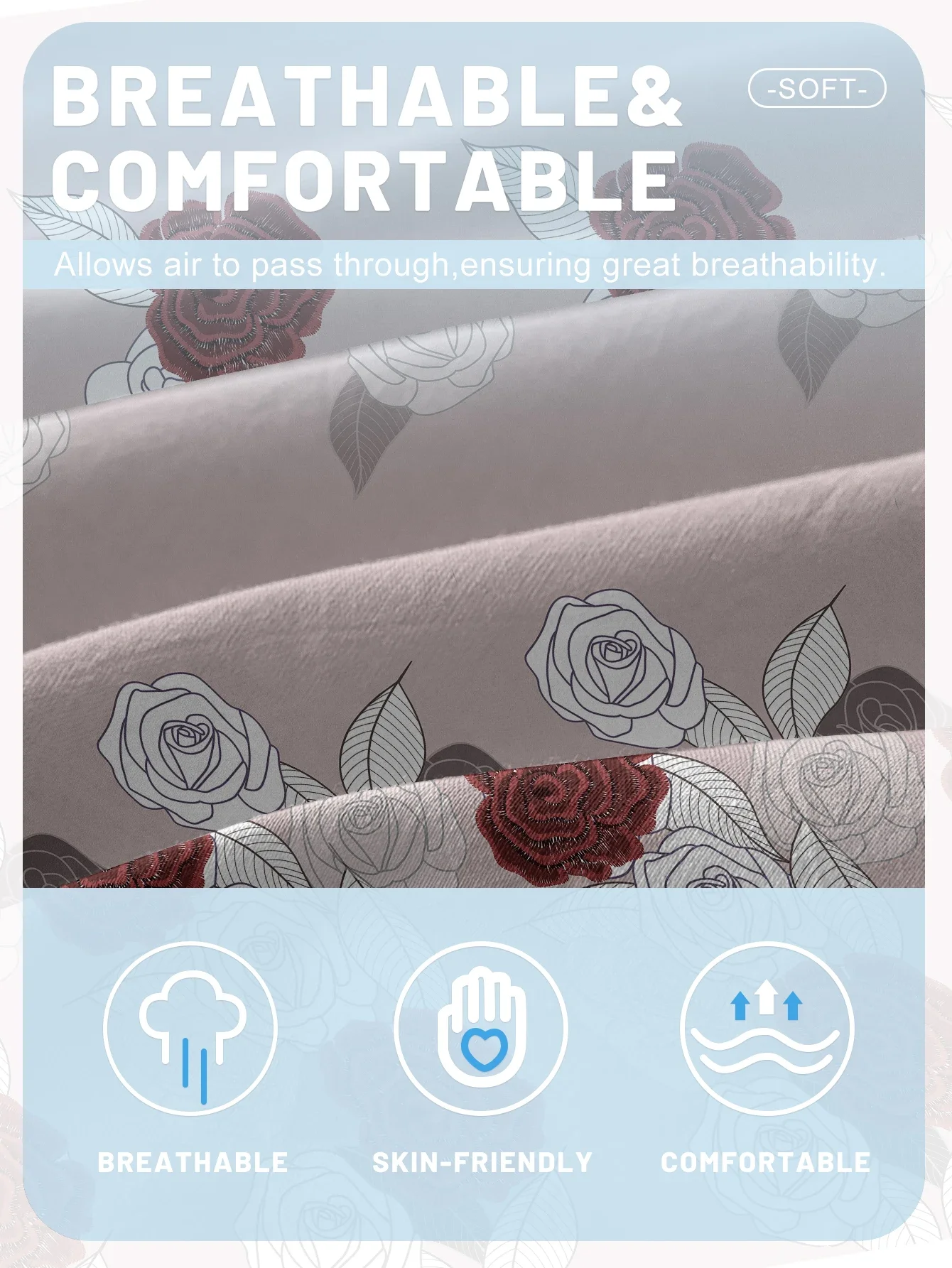1 Simple modern Plant Flower Rose printed matte Fitted Sheet, bedroom printed bed cover, bedding (excluding pillowcases) 5