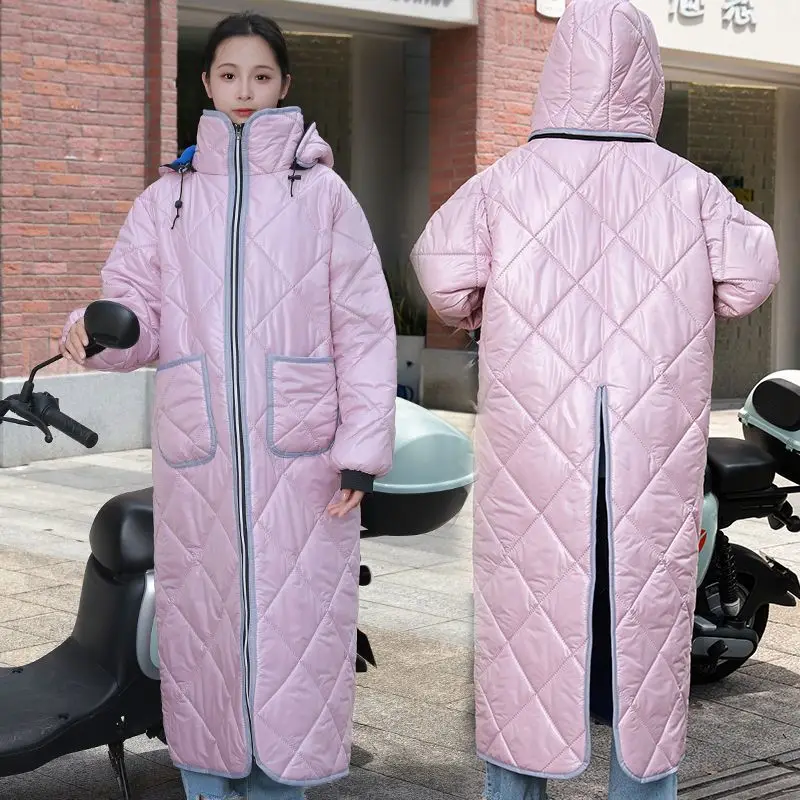

Winter women electric scooter windbreaker plush and thick windbreak quilt waterproof and cold cover for cycling 오토바이 방한복