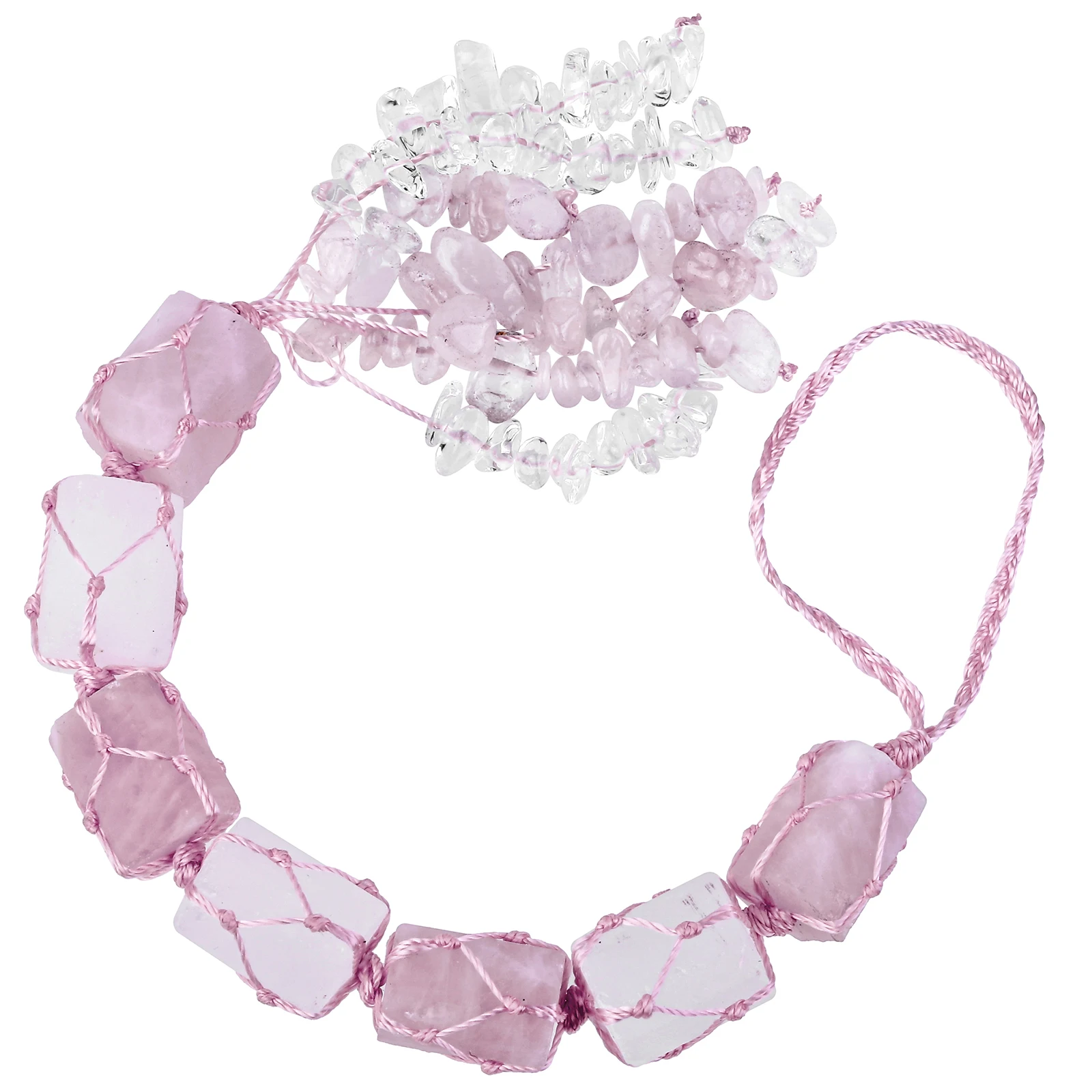 Натуральный розовый кварц, селенит, подвесное украшение с кристаллами, кисточки из камня для автомобиля, подвесное украшение для дома