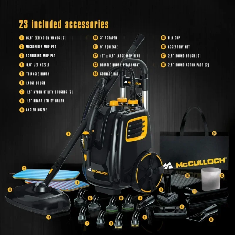 QWQJQWMcCulloch Deluxe Canister Steam Cleaner with 23 Accessories,Chemical-Free Pressurized Cleaning,for Floors,Windows,Autos an 3