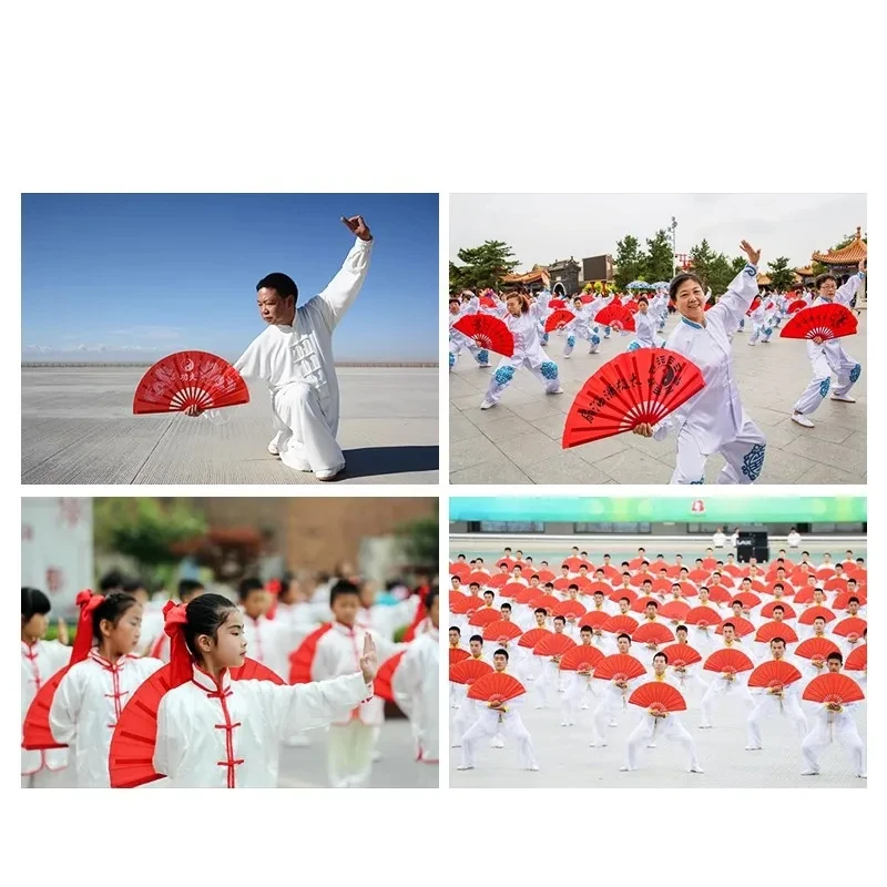 Folding fan Kung fu fan hand fan Chinese Tai Chi fan bamboo ribs double dragon kung fu fold ring fan classical red performance martial arts fitness dancing fans