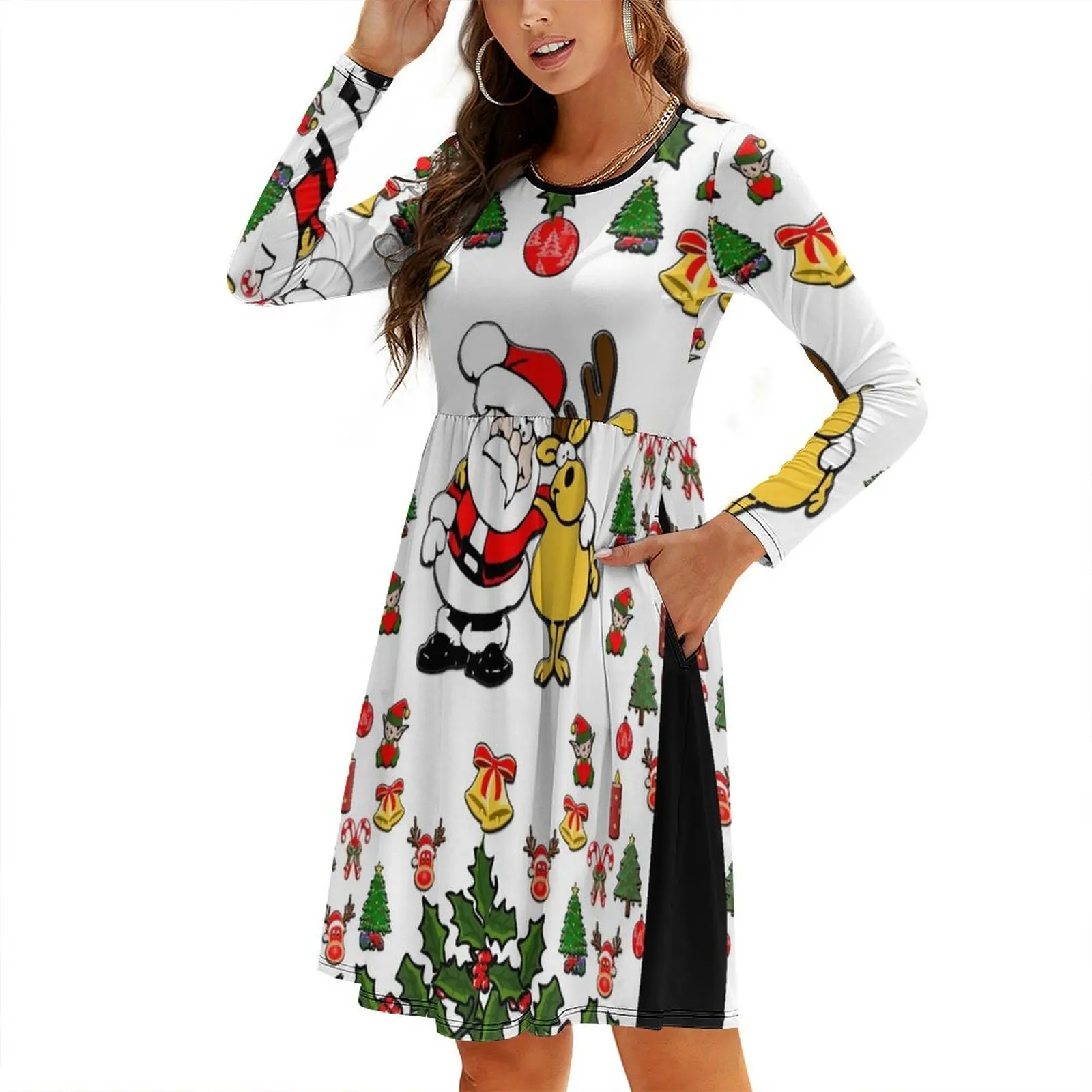 

Christmas Santa Claus and Reindeer Round Neck Baggy Dress wedding guest dress 2024 Party dresses for women dress korean style