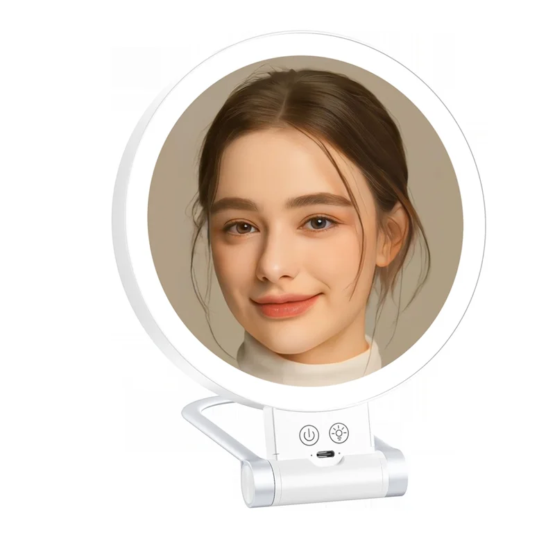 CKFAM-10X 조명 및 확대 기능이 있는 확대 메이크업 거울, 3색 데스크탑 LED 거울 및 여행용 화장대 거울