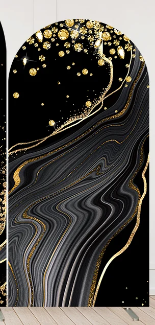 Custom Black and Gold Marble Texture 30th Birthday Arch Backdrop Cover Chiara Wall Background for Wedding Event Party Decoration