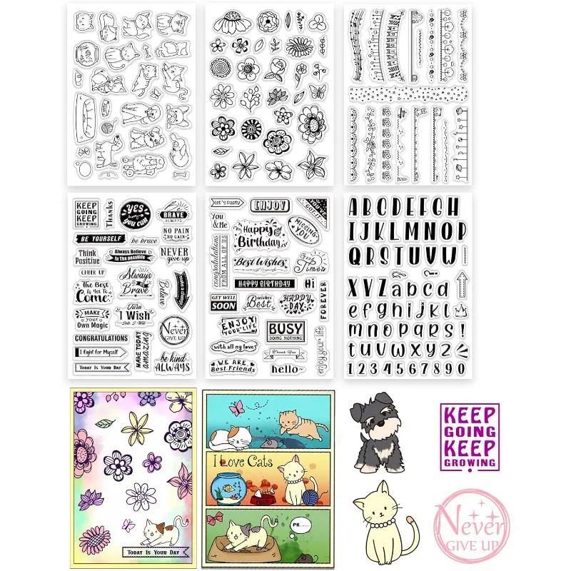 6pcs Clear Silicon Stamps 6 Style Silicone Rubber Stamp Animal Flower ...