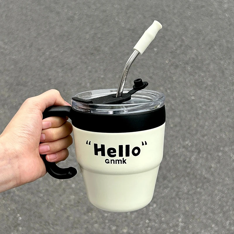 Cute Korean Coffee Thermal Cup Thermos Mug Stainless Steel Cup With Straw  Lid For Hot Cold Drinks Water Tea Milk Portable Bottle - AliExpress