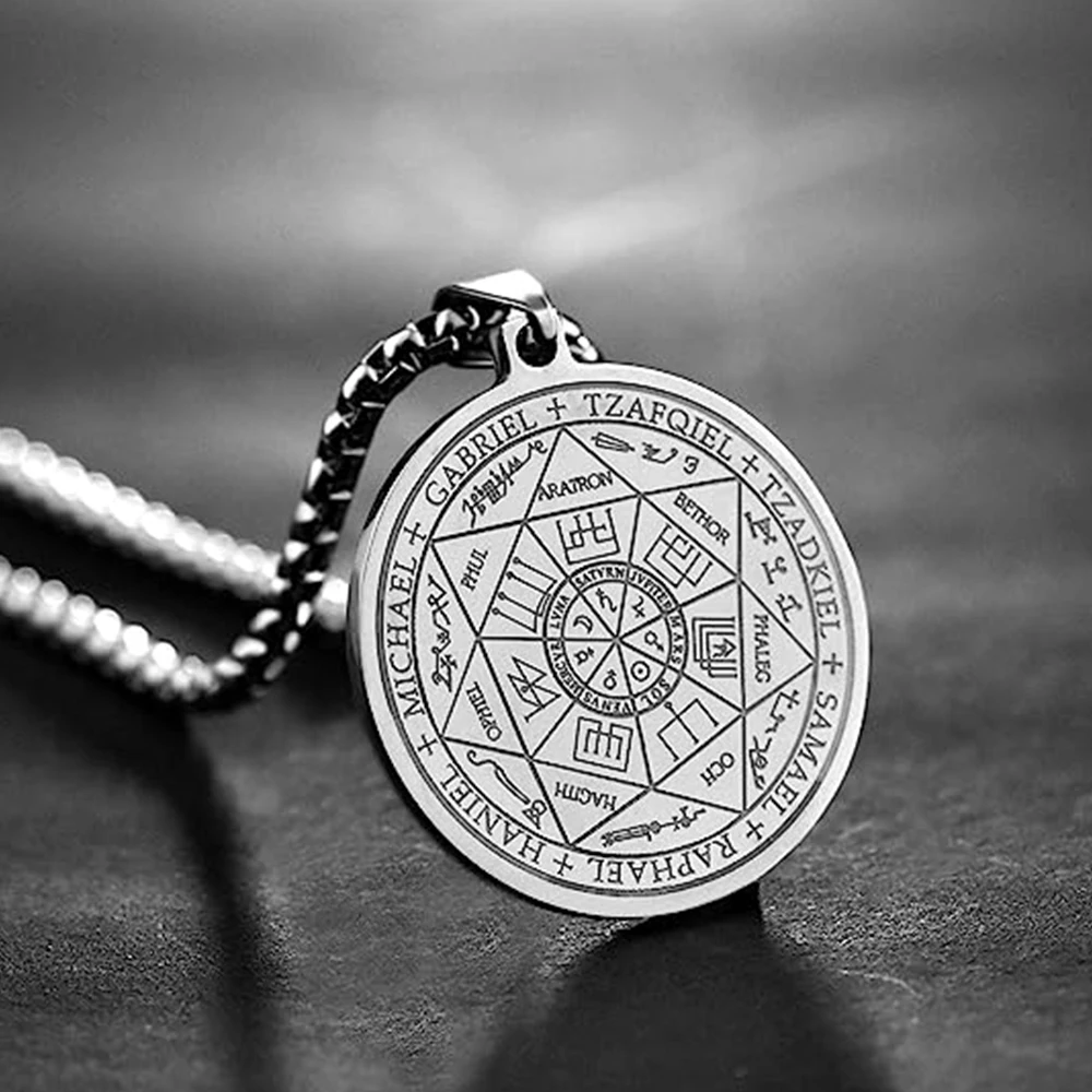 Seal of The 7 Archangels Pendant Necklaces for Men Seal of Solomon Spiritual Talisman Protection Amulet Stainless Steel Jewelry