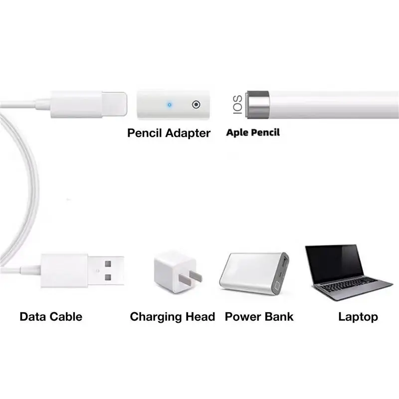 Tablet Stylus Charging Adapter Type-C/8Pin to 8Pin Charger Connector with Indicator Compatible for Pad Pencil 1st Generation