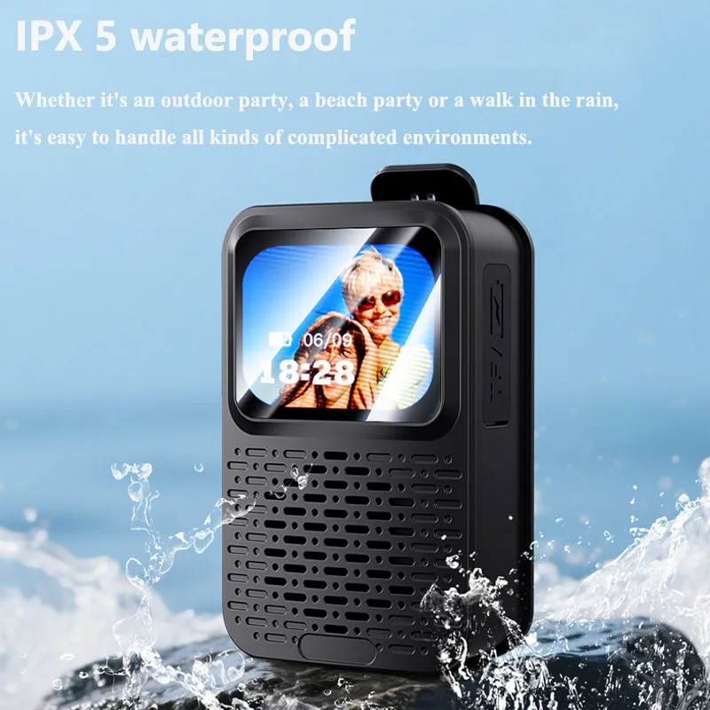 Mini Smart Bluetooth Speaker Wearable Touch Screen Alarm Clock Soundbar Wireless Music Player IPX5 Waterproof Support TF Card