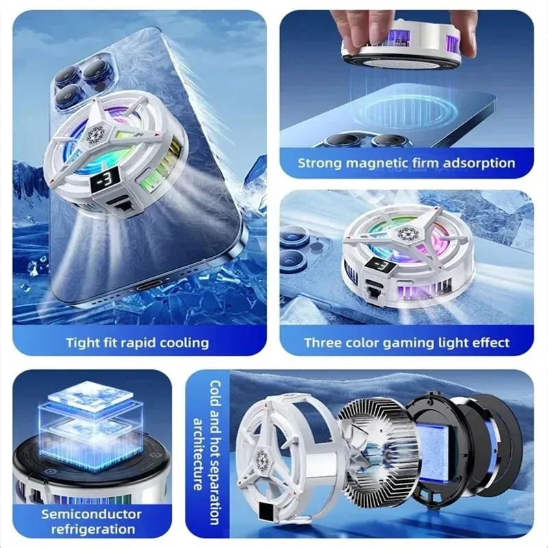 PUBG 모바일용 자석 휴대폰 쿨러 반도체 냉각 기술 디지털 온도 표시 백 클립 디자인 냉각