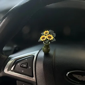 Simpatica decorazione interna per auto Mini vaso di girasole rosa Ornamenti decorativi per console centrale automatica per accessori regalo per auto