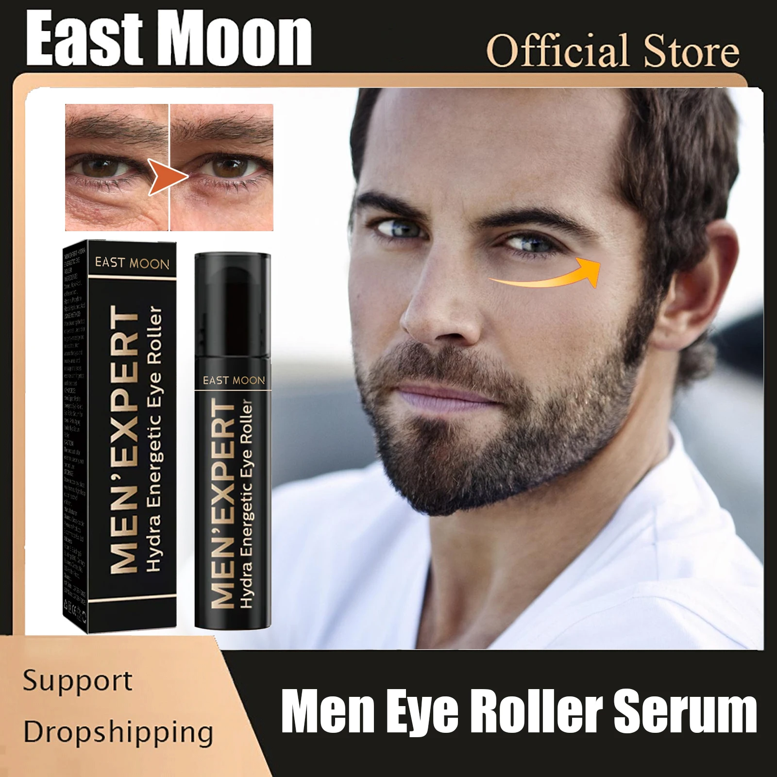 

East Moon Men Hydrating Eye Roller Cream Massager Skin Care Remove Dark Circle Eye Bags Puffiness Anti Wrinkle Firming Eye Serum