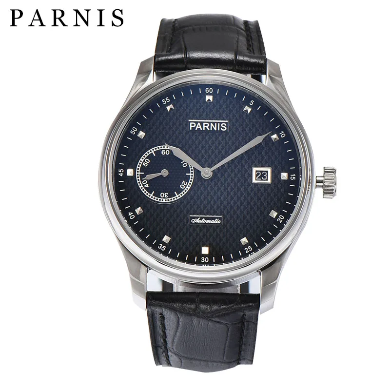 

Fashion Parnis 43mm Black Dial Men Mechanical Watch Calendar Leather Strap Men's Automatic Waterproof Watches Gift reloj hombre