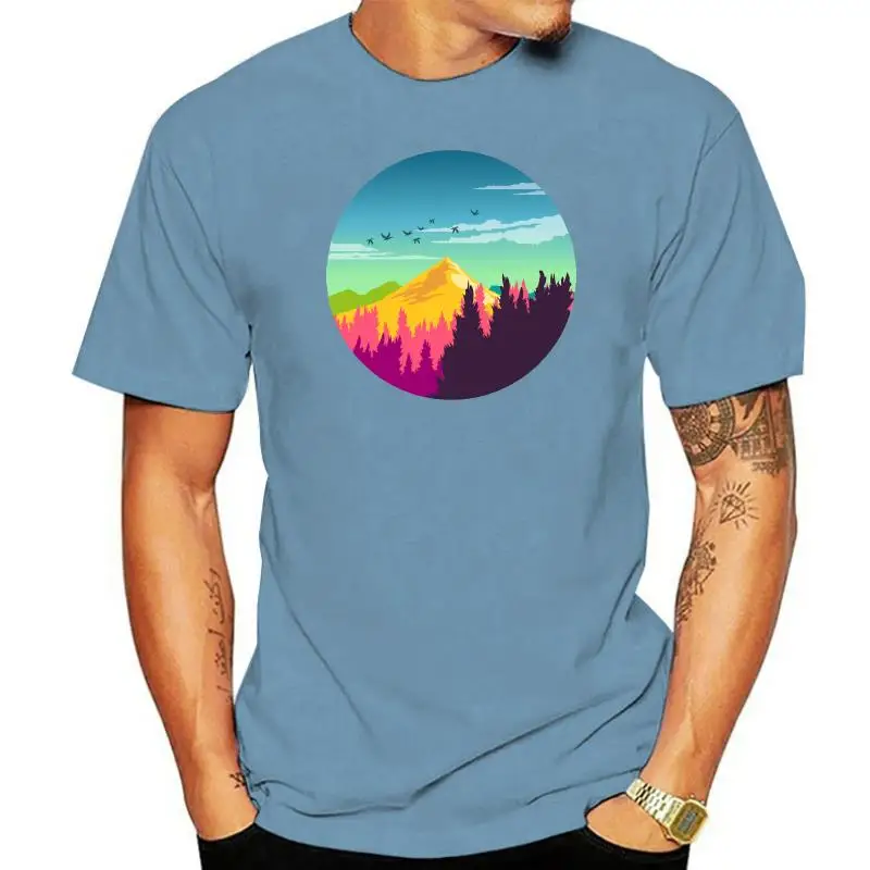 

Футболка мужская с круглым вырезом, хлопковая дышащая футболка с коротким рукавом и принтом абстрактной природы и гор, футболка с графическим принтом, лето 2023