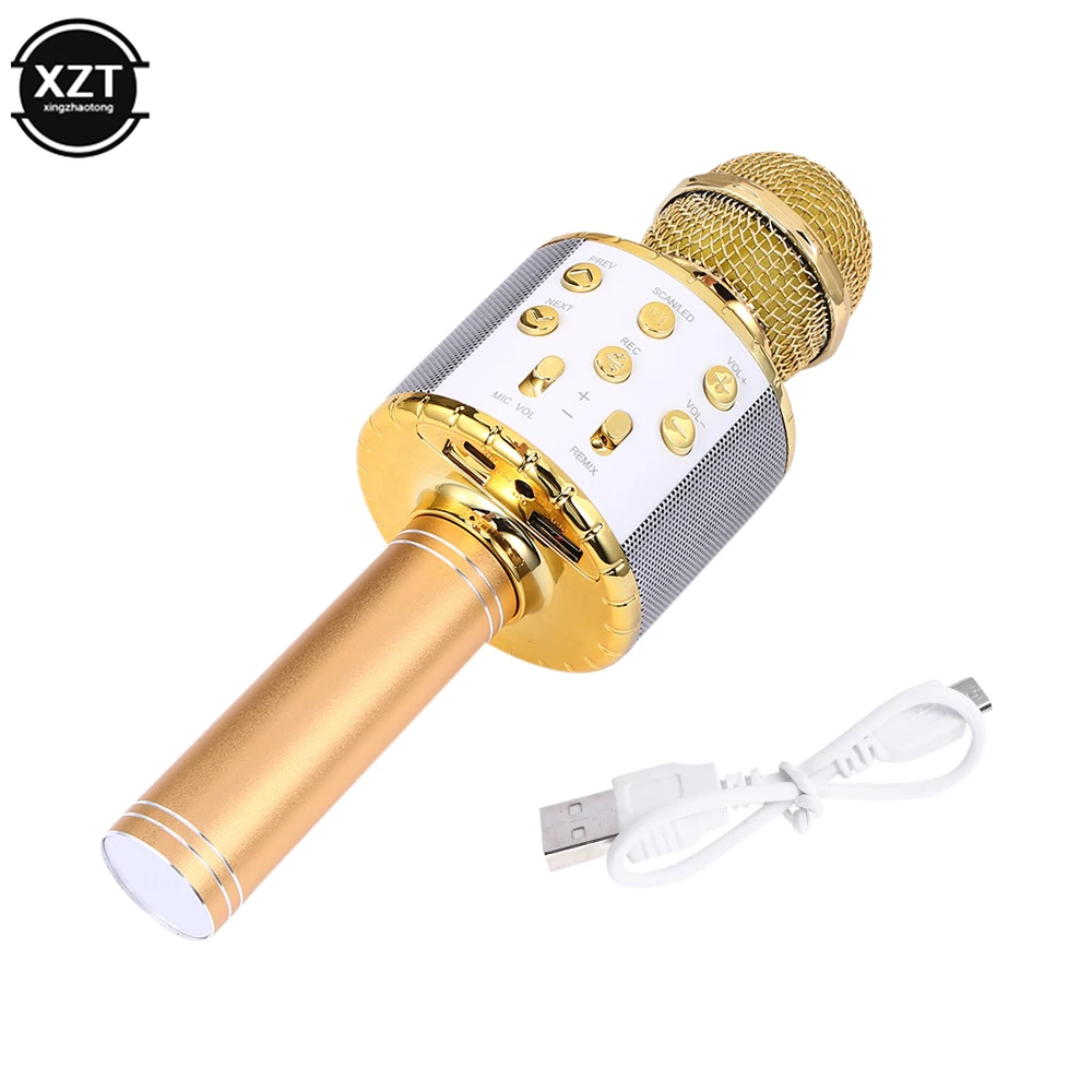 Bluetooth Karaoke Microphone with LED Lights, Portable Handheld Karaoke  Microphone Speaker Gold 